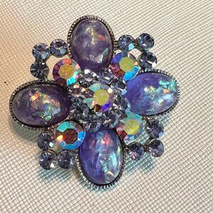 Vintage Purple Rhinestone Statement Brooch – Aurora Borealis Crystals